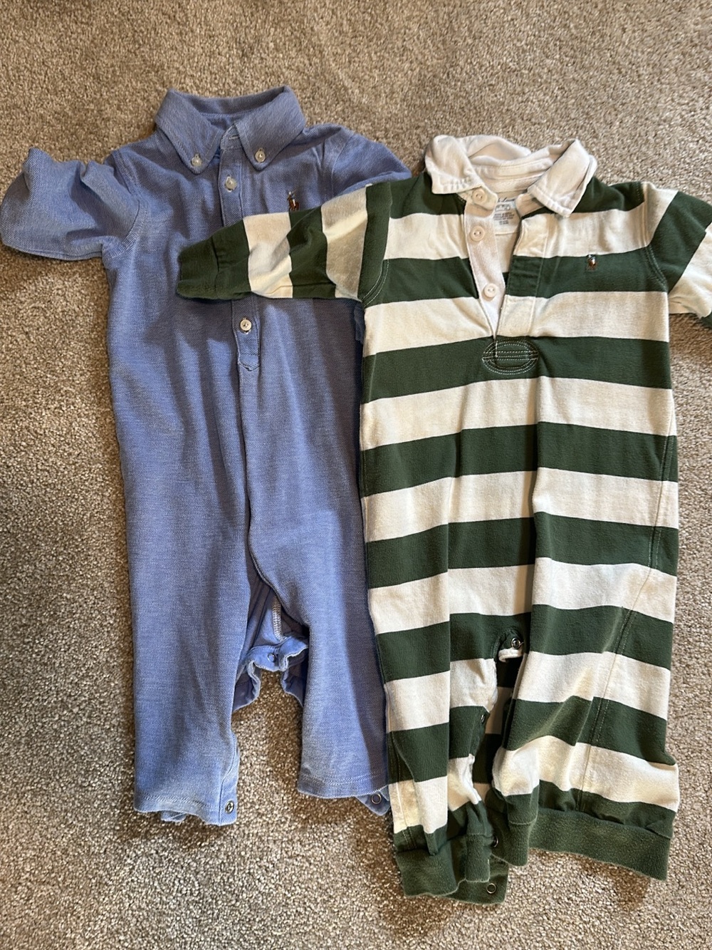 Ralph Lauren Light Blue Polo & Green-White Stripe Rugby One-Pieces